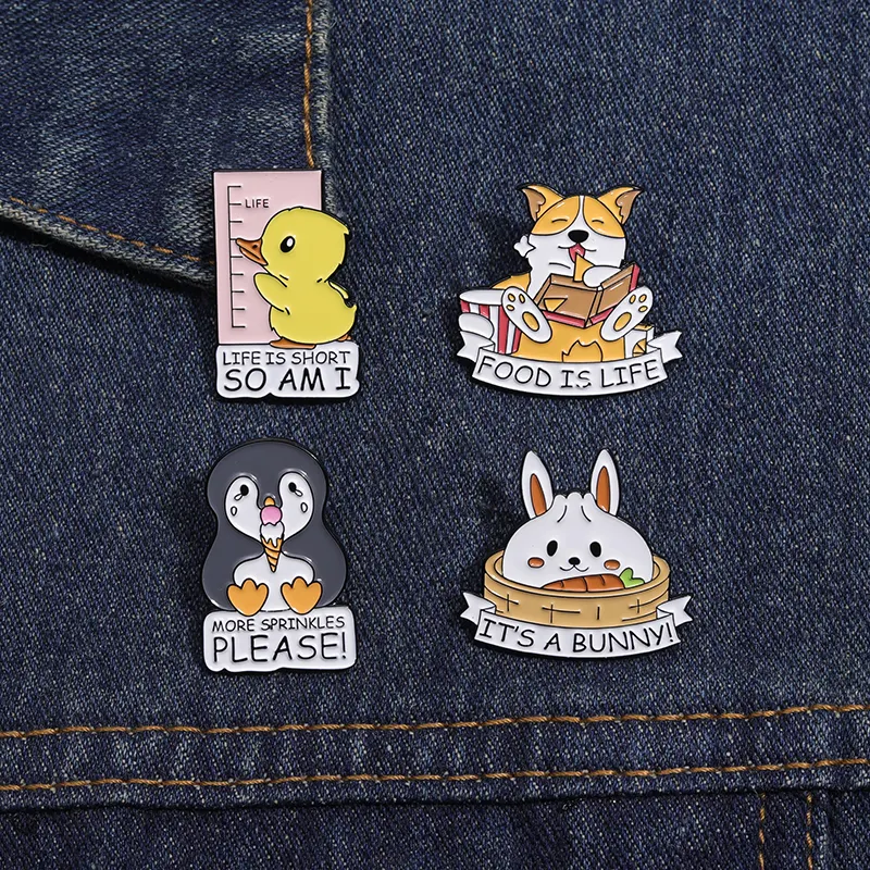 Karikatur-Tier-Emaille-Pins individuelle Kaninchen Corgi Entendacke Pinguin-Broschen Revers-Auskleber LEBEN IST KURZ SO SIND ICH EINSCHmuckgeschenk für einen Freund