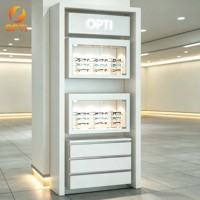Vitrina Moderna Blanca para Óptica, Cuadrada, con Luz LED, Armario con Cerradura para Exhibición de Gafas