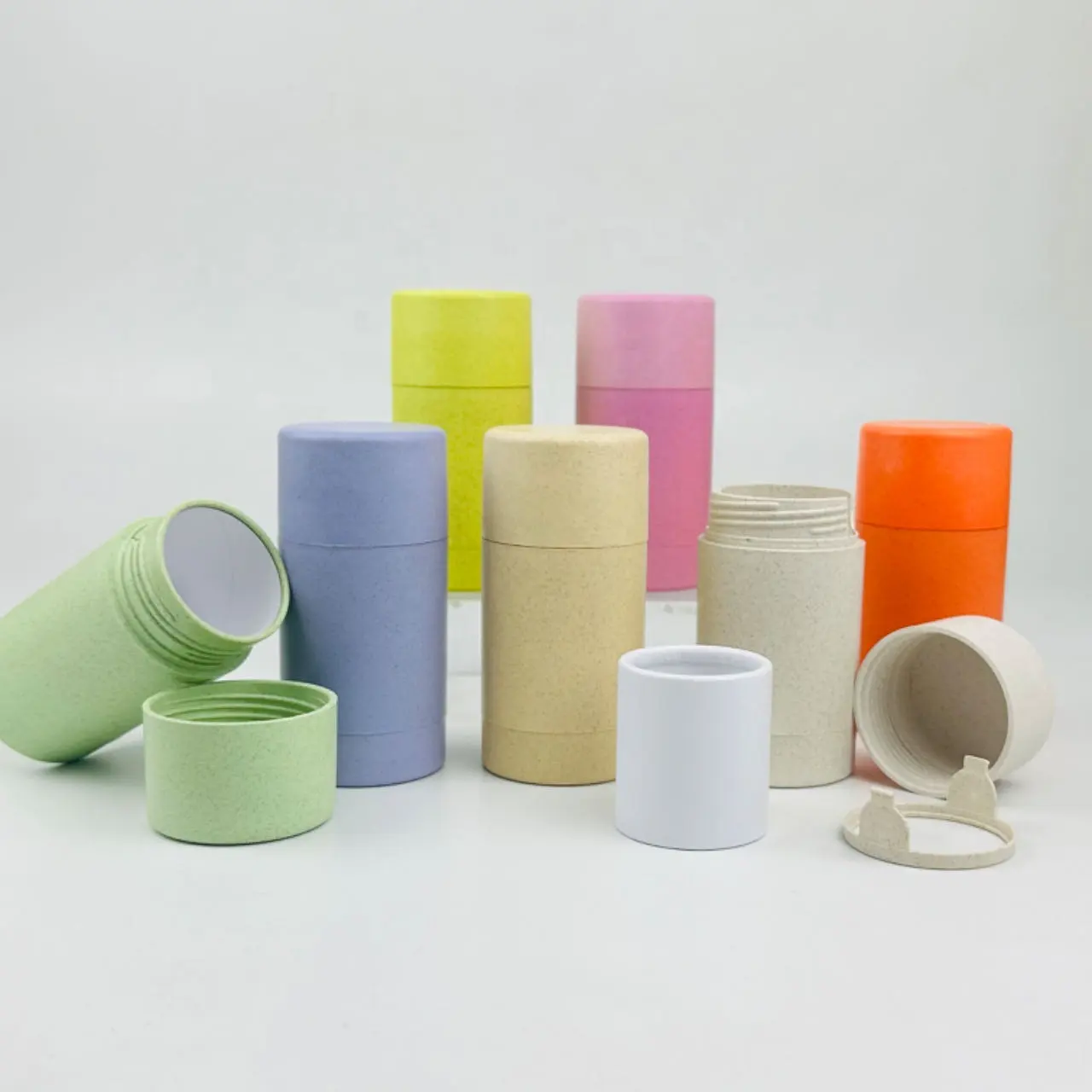 45ml refillable Deodorant Container paper barrel Eco-Friendly Wheat Straw Screen Printing customization cosmetic packaging