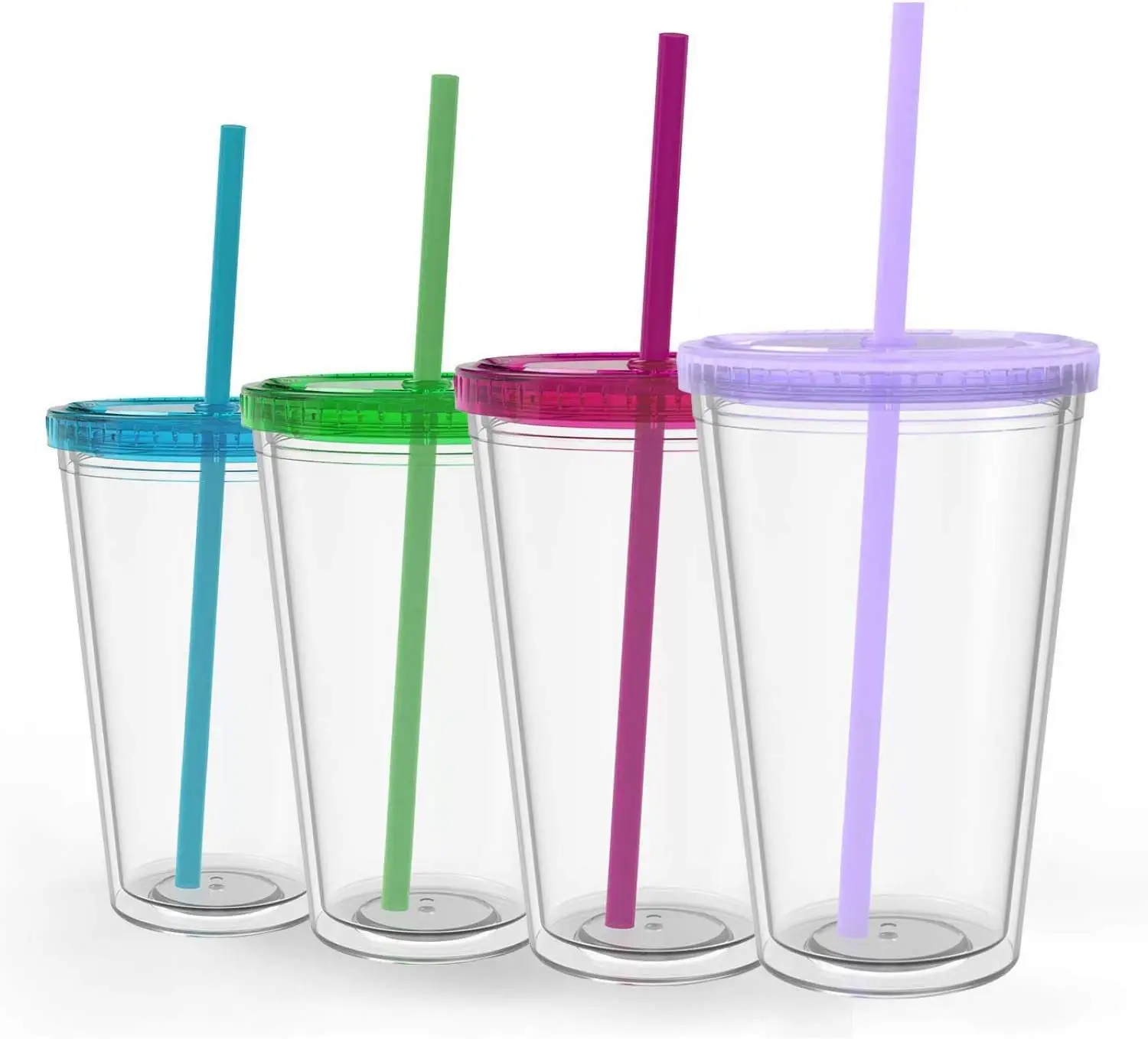 Tasse à paille en plastique transparent à double paroi de 16oz tasses isolées réutilisables parfaites pour les fêtes, les anniversaires, les mariages