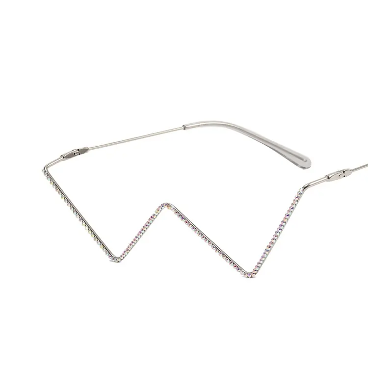 2023 new ins style half-frame street shot W-shaped decorative non-chip personalized metal inlaid diamond eyeglass frame