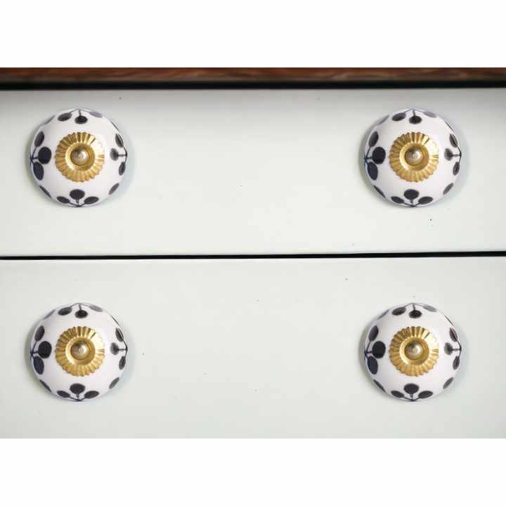 Set of Eight Black and White Ceramic and Metal Drawer Pull Knobs HMS Furniture Handles & Knobs