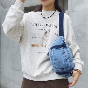 Bolsos de Cintura Modernos para Mujer, Gran Capacidad, Populares para Actividades al Aire Libre, Riñonera, Nueva Bolsa de Pecho Cruzada de Mezclilla - Product Image 4