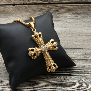 <b>Cross</b> Pendant Necklace Zinc Alloy Bezel Setting Gemstone For Men Women Fashion Jewelry Gift - Product Image 4