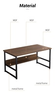 Bureau de bureau à domicile de conception simple dessus en MDF avec cadre en métal et étagère Table d'ordinateur en bois