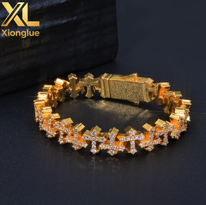 European American Hip-hop Style Copper Alloy Inlaid Zircon Claw Setting 11.5MM Cross Bracelet Light Luxury Versatile - Product Image 1
