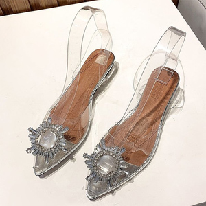Sandalias planas con tacón de cristal transparente de PVC de talla grande al por mayor, Sandalias de tacón bajo transparentes para mujer y zapatos de boda para mujer - Product Image 1