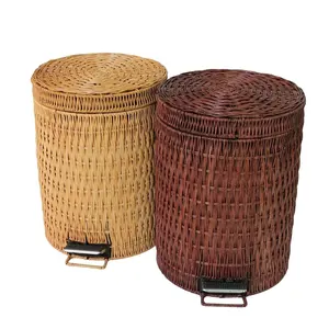 Cute Eco-Friendly Rattan Knitting Wastepaper Basket Trash Cans