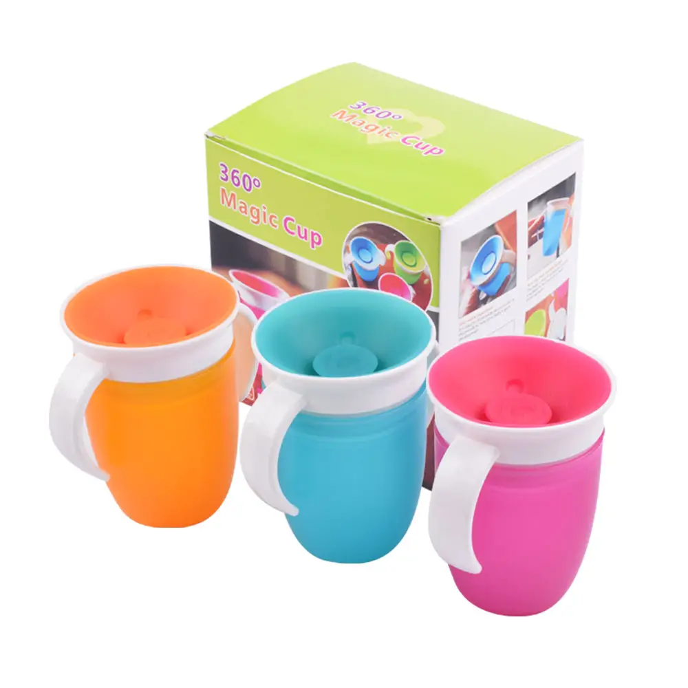 Eversoul Überlaufsichere 360-Grad-Becher Rotation Baby-Lerntrainer 360 magischer Kleinkinder-Becher zum Trinken mit Griff für Kleinkinder