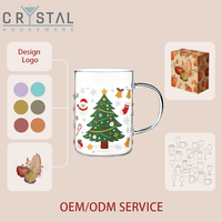 Mug en verre transparent de Noël avec poignée |   Motif Père Noël et Bonhomme de neige |   Cadeau de Noël pour les amateurs de café et la décoration intérieure