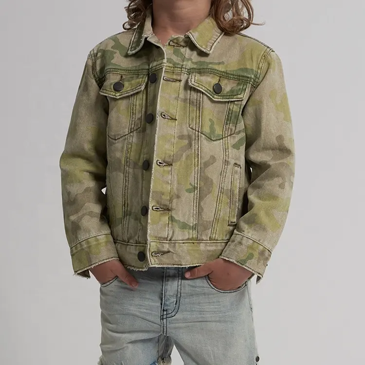 चीन कस्टम एकल बटन बच्चों जींस जैकेट फैशन बच्चों लड़के की Camo डेनिम जैकेट