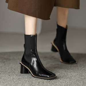 Cialisa - Zapatos Elegantes de Moda <span class=keywords><strong>para</strong></span> <span class=keywords><strong>Mujer</strong></span>, de Piel Auténtica, Tacones Altos Cuadrados, <span class=keywords><strong>Botines</strong></span>, Botas Cortas de Invierno 2022 <span class=keywords><strong>para</strong></span> <span class=keywords><strong>Mujer</strong></span> de Oficina - Product Image 4