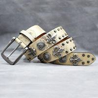 Ceinture personnalisée JULUN, ceinture cloutée, ceintures de créateur, motif serpent de haute qualité avec emblème crâne Fleur-de-lis, accessoire de taille punk rock