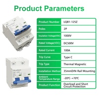 CNLonQcom LQB1-125Z 2P 100A DC 500V Disjoncteur miniature haute sensibilité | Commutateur d'air de conception compacte MCB
