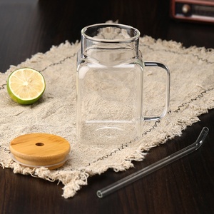 Nước Trái Cây Sữa Cà Phê Đồ Uống Uống Thủy Tinh Cốc Thủy Tinh Borosilicate Thủy Tinh Vuông Xử Lý Cốc Với Thủy Tinh Rơm Và Tre Nắp - Product Image 6