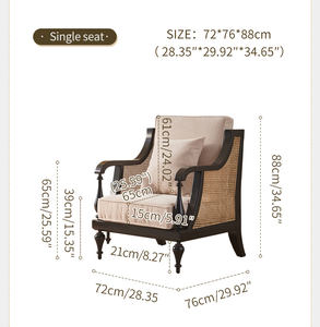 Ensemble de canapés en rotin nordique rétro en bois de frêne OEM, fauteuil moderne minimaliste en cannage, <span class=keywords><strong>causeuse</strong></span> 3 places, meubles pour salon, hôtel, maison - Product Image 5