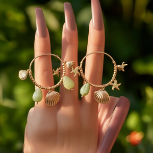 Fashion <b>Drop</b> Earrings 316L Stainless Steel PVD Gold Plating Sustainable Resistant Shell Starfish Charm Hoop Earrings - Product Image 3
