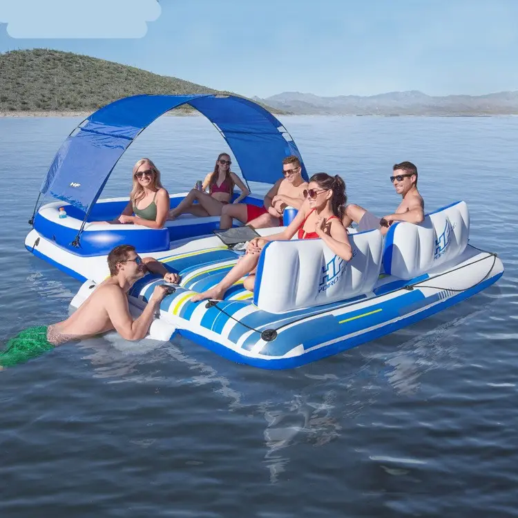 Neueste aufblasbare Wasser party Bettboot für Island Float für die Wasser entwässerung 6-8 Personen Lounge Chair Ocean Park