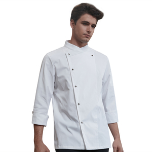 Camisetas de <span class=keywords><strong>Chef</strong></span> Unisex de Alta Gama, <span class=keywords><strong>100</strong></span>% Poliéster Tejido, Manga Larga, con Cierre de Broches, Logotipo Personalizado, para Restaurantes y Cocinas - Product Image 4