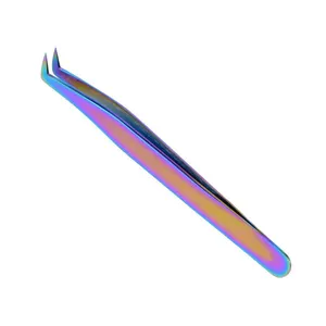 Russian stainless steel boot Volume eyelash Tweezers in Rainbow Plasma Coating With Private label