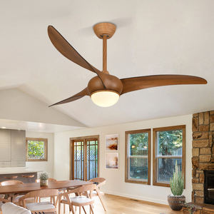 Ventilateur de plafond avec éclairage suspendu, couleur grain de bois, idéal pour l'été - Product Image 3