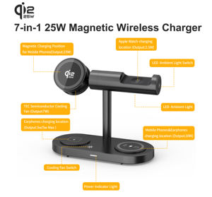 <span class=keywords><strong>Chargeur</strong></span> sans fil magnétique Qi2 <span class=keywords><strong>7</strong></span> en 1 25W avec lumière ambiante LED Ventilateur de refroidissement pour charger 2 téléphones mobiles Apple <span class=keywords><strong>Watch</strong></span> Écouteurs - Product Image 1