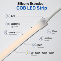Tira de LED COB Ultrafina Impermeable IP67 de 24 V, Extruida de Silicona, 528 LED/m, Resistente a los Rayos UV, para Exteriores