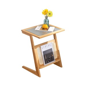 Japanese Style Sofa <b>Side</b> <b>Table</b> With <b>Storage</b> Shelf Glass Top Bamboo Material Living Room Coffee <b>Table</b> - Product Image 5