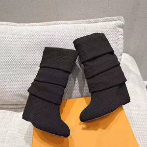 מגפיים נשלפים עבור נשים צבע חדש עקבים גבוהים סביב הבוהן אבזם הברך ג 'ינס עם עניבה גבוהה צבע סגנון ג' ינס מגפיים - Product Image 5