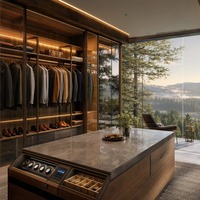 Dressing Walk-in en Bois Écologique de Précision Allemande avec Portes Coulissantes Électriques en Verre et Îlot de Dressing Intelligent