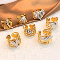 Edelstahl 18K Vergoldeter Geometrischer Breitband-Ring für Damen Farbblockierter Handschmuck Großhandel