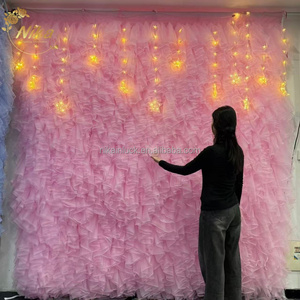 NIKA - Decoración de <span class=keywords><strong>Fondo</strong></span> para Boda, Tul <span class=keywords><strong>Rosa</strong></span> con Volantes, Malla para <span class=keywords><strong>Fondo</strong></span> de Boda, Pared de Flores para Eventos y Fiestas - Product Image 3