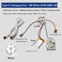 Kit de Placa LED Recargable Tipo-C con Interruptor Táctil, 3W-10W, Blanco Cálido, 5730 SMD, Placa de Lámpara LED, 31-50mm, Batería de 400mAh