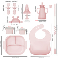 Ensemble d'alimentation en silicone de qualité alimentaire, bavoir, 11 pièces, bol en silicone, assiette, fourchette, cuillère, gobelet, ensemble d'alimentation pour bébé