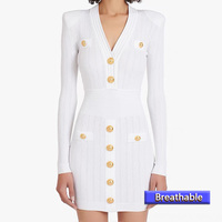 Robe tricotée personnalisée Robes pull à manches longues Vêtements d'hiver pour femmes Automne 2023 Col en V