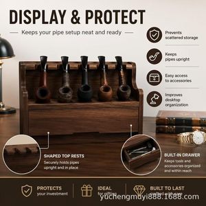 Organizador de Escritorio de Madera Maciza de 2 Niveles con Cajón Integrado para Pipas y Accesorios para Fumar - Product Image 5