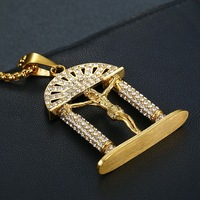 Hip Hop Iced Out Religiöse Bögen JESUS Zierliche wasserdichte Edelstahl Modeschmuck Anhänger Halsketten Herren Großhandel 2024