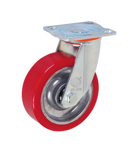 4 Zoll Hohe Tragfähigkeit Lager und Logistik Industrielle Schwenk platte Universal rad Heavy Duty <span class=keywords><strong>Red</strong></span> PU Lenkräder - Product Image 2