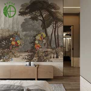 Papier peint <span class=keywords><strong>mural</strong></span> 3D personnalisé en toile de soie Grasscloth moderne, imperméable, avec support en tissu, pour la décoration murale du salon - Product Image 2