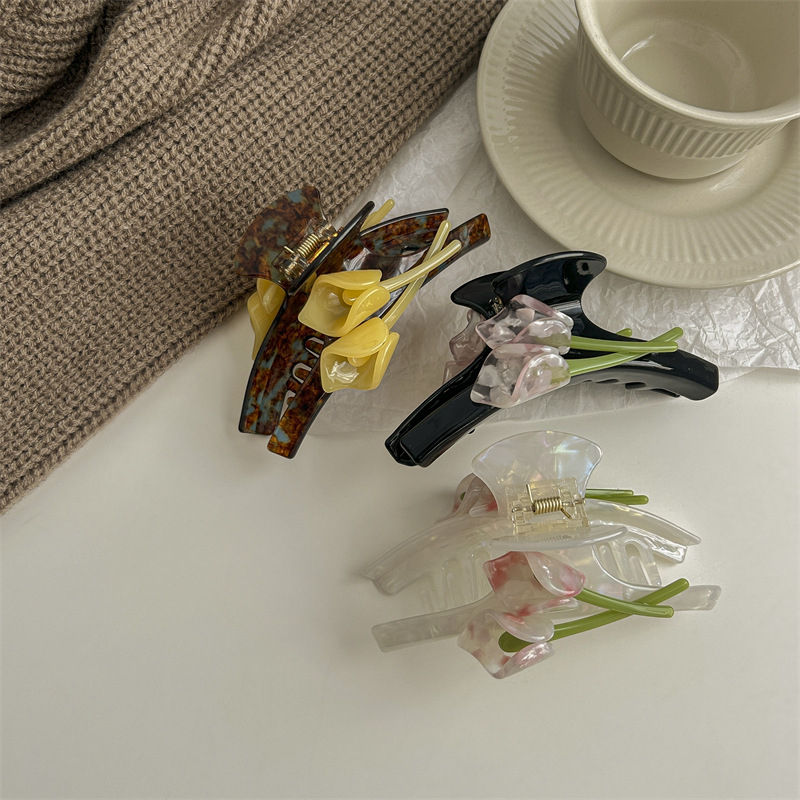 French Luxury Calla Lily Acetate Hair Claw Clip European-American Style ...