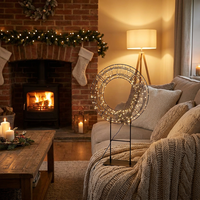 Guirlande lumineuse LED ronde en fil de fer noir, fil de cuivre blanc chaud, effet étoile scintillante pour Noël