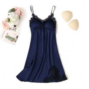 P098 Camisón de Satén de Color Sólido para Mujer, con Tirantes Ajustables y Encaje, Sexy y Lujoso para Verano, de Manga Corta con Encaje - Product Image 4