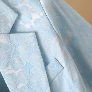 Light Blue Women's Blazer With Floral Pattern Slim Fit Long Sleeve Elegant Office Wear - Product Image 4