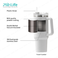 Vaso Térmico de Viaje PYD Life de 40oz con Logo Personalizado, Recubrimiento en Polvo, Taza de Acero Inoxidable de Doble Pared de 40oz con Asa de Plástico Extraíble