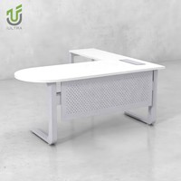 Bureau de direction modulaire en forme de T avec rangement intégré, armoire credenza et plateau de table en D arrondi, écologique
