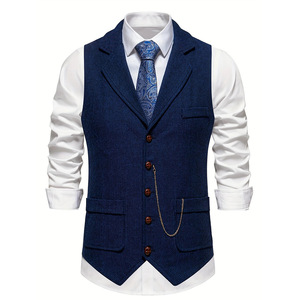 <span class=keywords><strong>Chaleco</strong></span> de Traje de <span class=keywords><strong>Tweed</strong></span> Espigado para <span class=keywords><strong>Hombre</strong></span>, Estilo Vintage con Solapa, Ajuste Delgado, para Negocios, Colección Otoño 2026 - Product Image 1