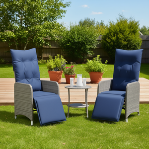 Ensemble de chaises de patio inclinables en polyrotin gris avec table, meubles de jardin d'extérieur, design moderne et contemporain - Product Image 2