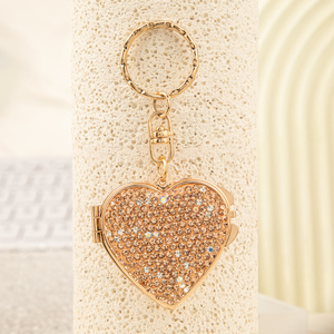 Mini Heart Colorful Rhinestone <b>Compact</b> <b>Mirror</b> Keychain Light Gold Electroplated Metal Frame Dual Sided HD Glass Pocket <b>Mirror</b> - Product Image 1