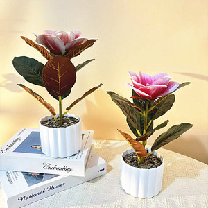 Magnolia artificielle à 9 feuilles, fleur unique, bonsaï 27 cm, pour décorations de bureau, plantes en pot - Product Image 2