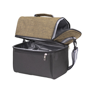 Insulated <b>Lunch</b> <b>Bag</b> Double Compartment Color Block Design For Outdoor Commuting Brown Wine Red Purple Gray Blue - Product Image 3